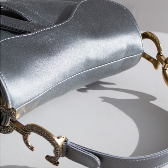 Dior Saddle 2019 Mini Satin Icy Blue Grey Crystal Embellished Bag - Picture 14 of 17